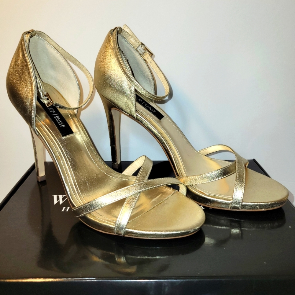 White House Black Market Evelia - Gold  Ankle Strap SandalHeel Size 9 Women Shoe
